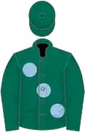 Dark green, large light blue spots
