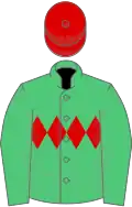 Emerald green, red triple diamond, red cap