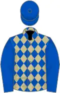 Royal blue and beige diamonds, royal blue sleeves and cap