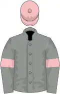 Grey, pink armlets, pink cap