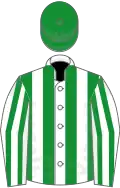 White, light green stripes, light green cap