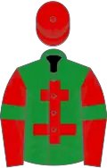 Green, red cross of lorraine, red sleeves, green armlets, red cap