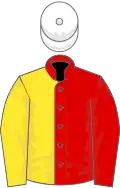 Red and yellow halved, white cap