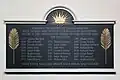 A memorial plaque, installed in 2008, to the Martyrs of the Reformation both Catholic and Protestant who lived in Oxfordshire, taught at the University of Oxford, or were brought to Oxford for execution. Northern wall of the University Church of St Mary the Virgin, Oxford.