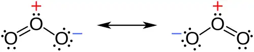 Resonance structures of ozone with lone pairs indicated