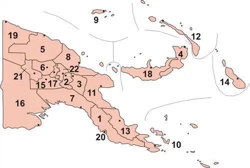 Map with provinces numbered