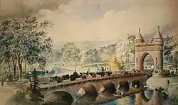 Park River Bridge and Soldiers and Sailors Memorial Arch in Hartford, Connecticut, George Keller, architect, Langerfeldt, artist.