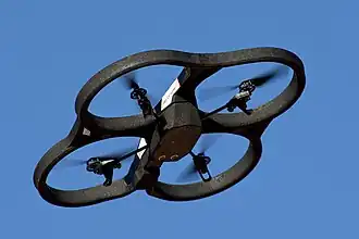 a Parrot AR.Drone 2.0 in the air