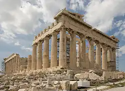 The Parthenon under restoration in 2008, the most iconic Classical building, built from 447&nbsp;BC to 432&nbsp;BC, located in Athens