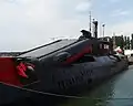 Juliett-class submarine with P-5 missile launchers raised.