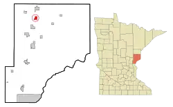 Location of the city of Willow River within Pine County, Minnesota