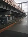 Eastbound view from Platform 2 with rail hybrid bridge under construction, November 2023