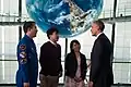 US President Obama talks to Japanese Astronaut Soichi Noguchi under the Geo-Cosmos, 2014