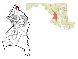 Location of Laurel in Prince George's County and Maryland