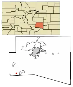 Location of Rye in Pueblo County, Colorado.