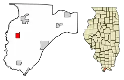 Location of Pulaski in Pulaski County, Illinois.