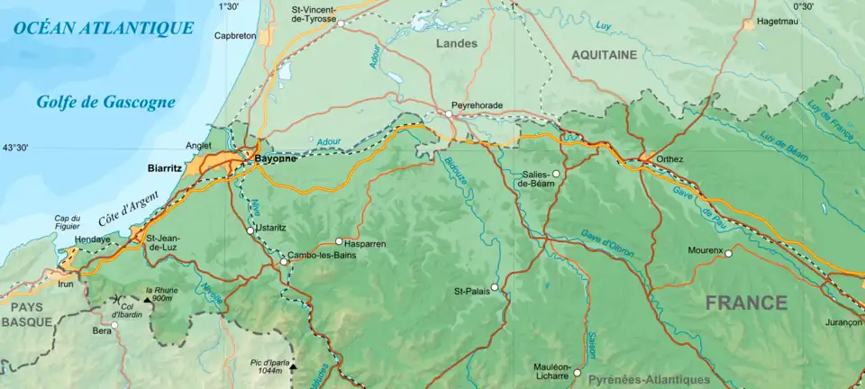 Map shows the French department of Pyrénées-Atlantiques.
