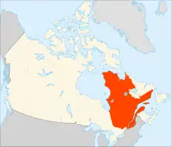 Map of Quebec in relation to Canada