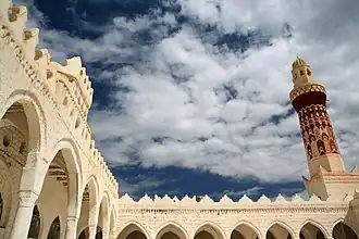 View of a minaret, as seen from the courtyard