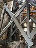 Current condition of interior, with steel beam reinforcements