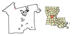 Location of Lecompte in Rapides Parish, Louisiana.