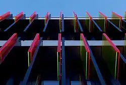 Artinstallation at the outside facade, Fluorescent acrylic glass, by daylight
