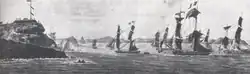 Surcouf returning to Port-Louis with his prizes (probably on Clarisse).