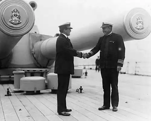 The tampions of the 15-inch guns on the British battleship HMS&nbsp;Queen Elizabeth in 1917