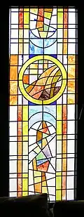This abstract design in a hotel in Romania demonstrates the blurring of the definitions of leadlight and stained glass windows in the 20th century.