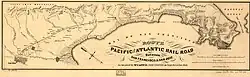 A map of the San Francisco Bay coastline including hills, streams, and roads, and showing the communities from left to right of San Jose, Santa Clara, Alviso, Mezesville, San Francisco