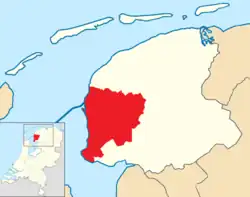 Highlighted position of Southwest-Friesland in a municipal map of Friesland