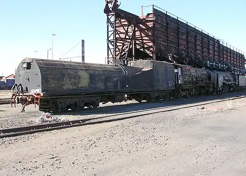 SAR Class 25NC 3437 (4-8-4) at the coal stage at Beaconsfield, South Africa, 2009