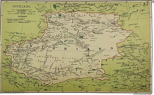 Map including Hotan (labeled as Khotan) (1917)