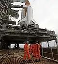 The crew after arriving at the launch pad.