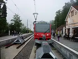 View from end of the line - pantograph shifted to left