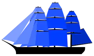 Full-rigged ship (mid-19th century—with one sail furled on mizzenmast)