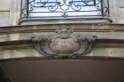 Rococo cartouche of the Hôtel de Conti (Place du Château no. 14), Saint-Germain-en-Laye, France, unknown architect, 18th century
