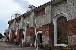 The cathedral's buttresses at its left side
