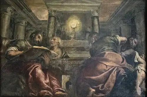 The Eucharist adored by the four Evangelists