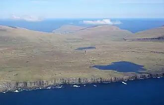 Stóravatn and Lítlavatn south of Sandur seen from a helicopter.