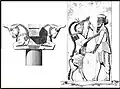 Battle of Shahriar and cow on the wall of gate and defeated devil as capital