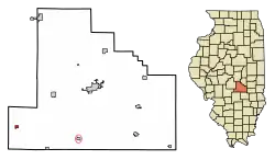 Location of Oconee in Shelby County, Illinois.