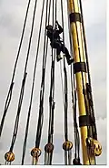 the rigging of the foremast is being prepared