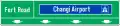 Get in lane with respect to the destinations stated above each downward-pointing lane arrow