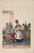 Sinterklaas and his servant punish naughty children (1850)