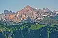 Larrabee centered with the Pleiades to right, and the top of Slesse Mountain showing behind the ridge to left