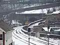 A Leeds-bound train leaving Halifax railway station on 5 February