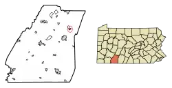 Location of Central City in Somerset County, Pennsylvania.