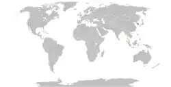 Map indicating locations of South Korea and Sri Lanka