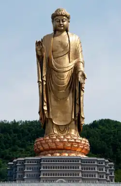 Spring Temple Buddha, the world's second tallest statue, overall 128&nbsp;m (420&nbsp;ft) in height, completed 2002, China.